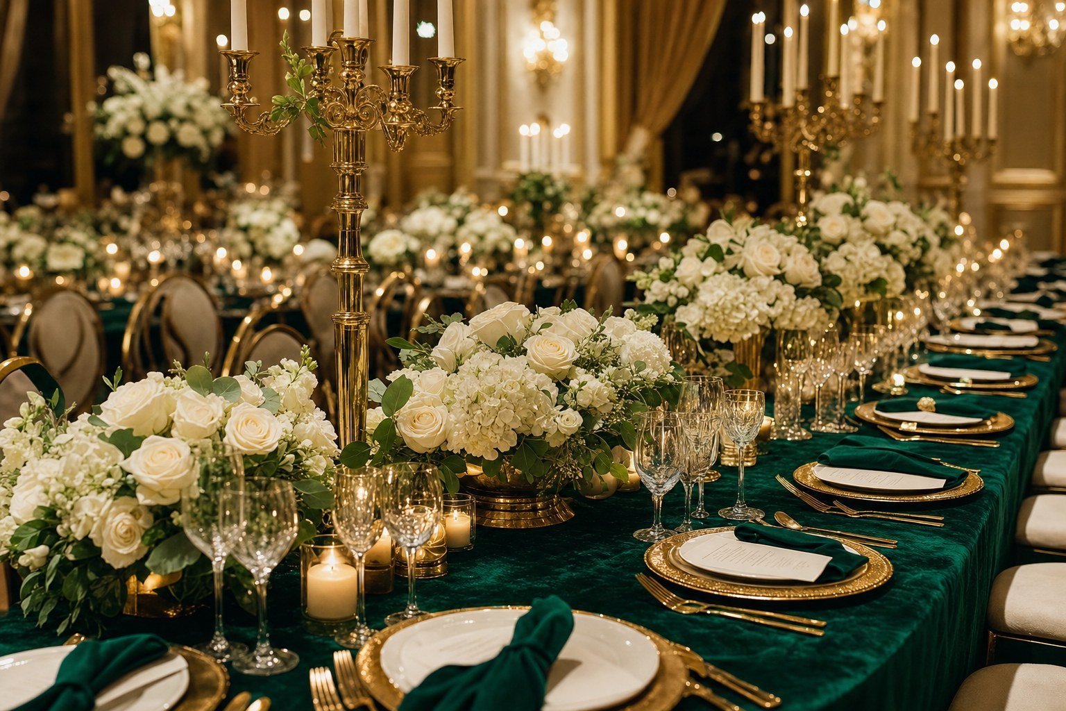 Emerald Collection editorial tablescape with gold flatware