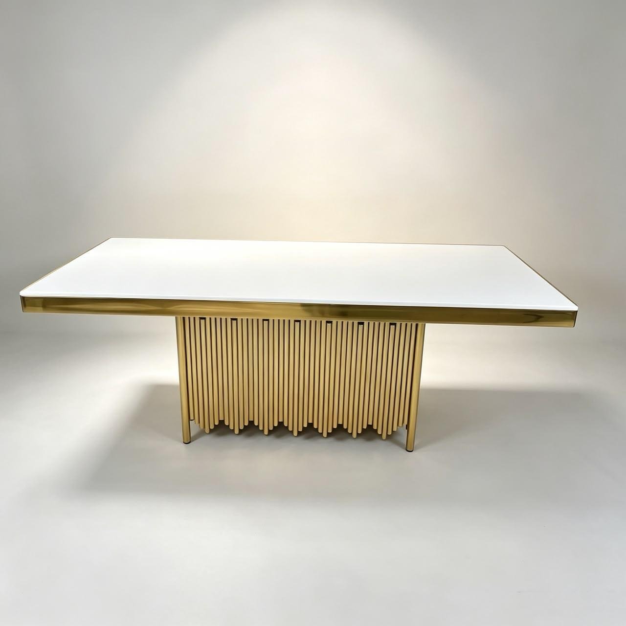Corporate signature setup with clean mirror-top table
